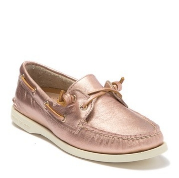 rose gold sperry boat shoes